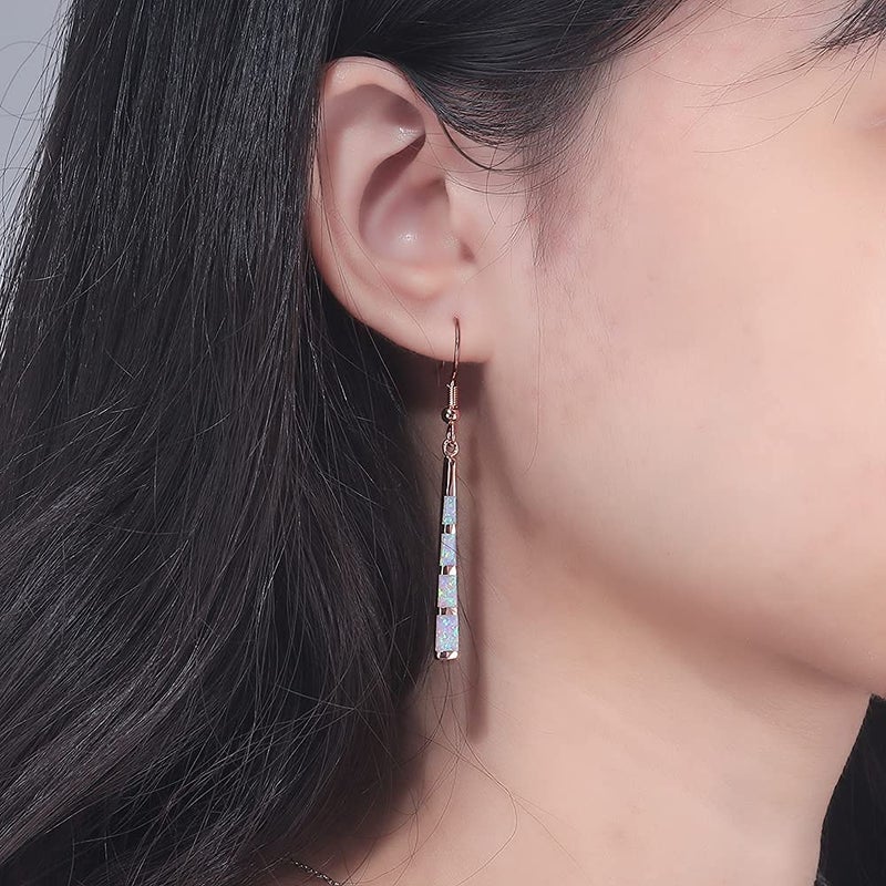 CiNily Opal Drop Earring-Rose Gold Plated Dangle Earrings Dangle Bar Earrings Women Jewelry Gemstone Dangle Earrings 2 1/8" - Image 3